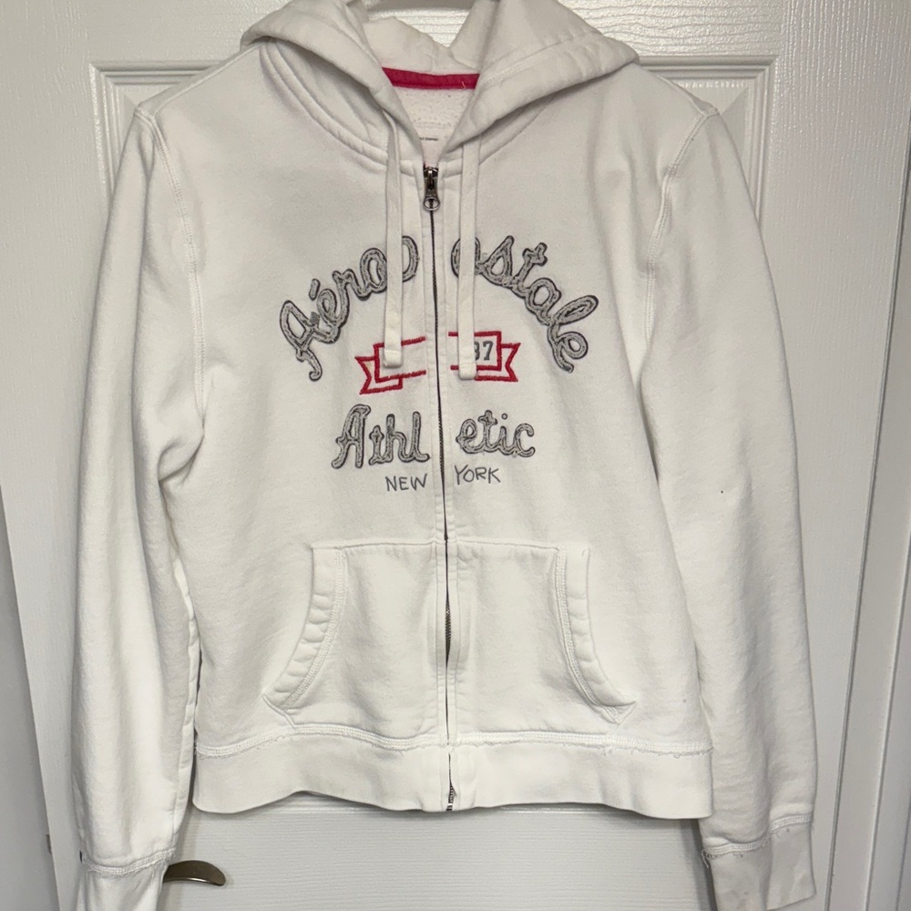 Y2K Aeropostale White Zip-Up Hoodie size XL